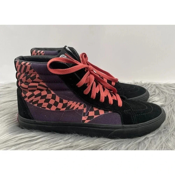 Vans Sk8 Hi Reissue Checkerboard Warp Black Paprika Pink Purple Shoes Women 10.5 - Picture 1 of 10
